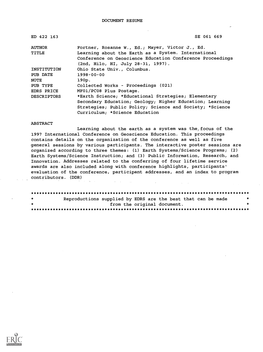 Learning About the Earth As a System. International Conference on Geoscience Education Conference Proceedings (2Nd, Hilo, HI, July 28-31, 1997)