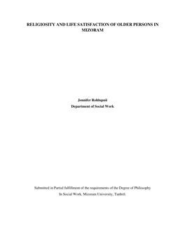 Religiosity and Life Satisfaction of Older Persons in Mizoram