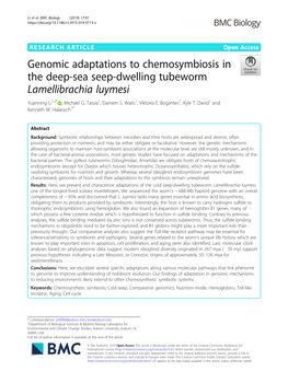 Genomic Adaptations to Chemosymbiosis in the Deep-Sea Seep-Dwelling Tubeworm Lamellibrachia Luymesi Yuanning Li1,2* , Michael G