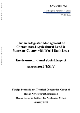 Hunan Integrated Management of Contaminated Agricultural Land in Yongxing County with World Bank Loan