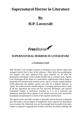 Supernatural Horror in Literature