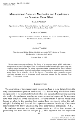 Measurement Quantum Mechanics and Experiments on Quantum Zeno Effect Carlo Presilla