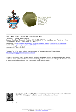 THE LIMITS of SELF-DETERMINATION in OCEANIA Author(S): Terence Wesley-Smith Source: Social and Economic Studies, Vol