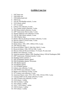 Griffith Coin List