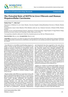 The Potential Role of SEPT6 in Liver Fibrosis and Human Hepatocellular Carcinoma. Arch Gastroenterol Res