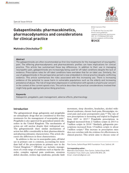 Gabapentinoids: Pharmacokinetics, Pharmacodynamics and Considerations for Clinical Practice