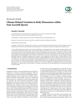 Research Article Climate-Related Variation in Body Dimensions Within Four Lacertid Species