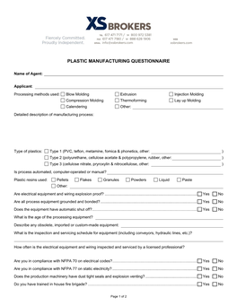 Plastic Manufacturing Questionnaire