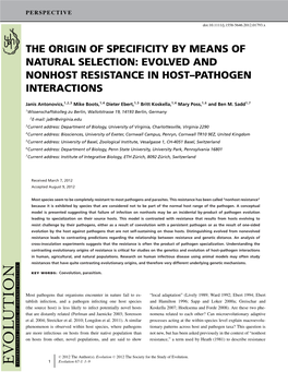 The Origin of Specificity by Means of Natural Selection: Evolved and Nonhost Resistance in Host–Pathogen Interactions