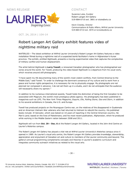 Robert Langen Art Gallery Exhibit Features Video of Nighttime Military Raid