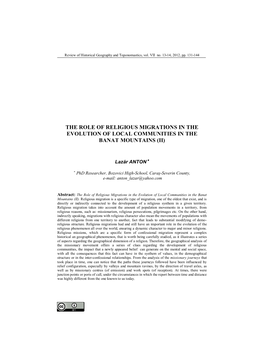 The Role of Migration in the Evolution of Religious Communities from the Banat Mountains
