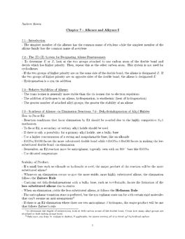 Chapter 7 - Alkenes and Alkynes I