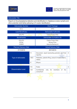 Deliverable Title Report on the Phytoplasma Detection And