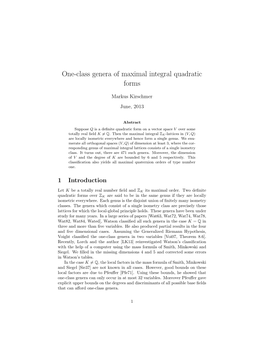 One-Class Genera of Maximal Integral Quadratic Forms