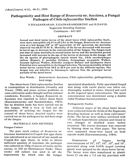 Pathogen of Chilo Infliscatelllls Snellen P.SIVASANKARAN, S.EASWARAMOORTHY and H.DAVID Sugarcane Breeding Institute Coimbatore - 641 007