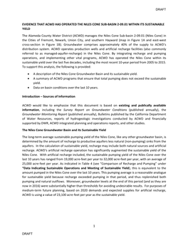 1 EVIDENCE THAT ACWD HAS OPERATED the NILES CONE SUB-BASIN 2-09.01 WITHIN ITS SUSTAINABLE YIELD the Alameda County Water Distri