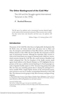 The Other Battleground of the Cold War the UN and the Struggle Against International Terrorism in the 1970S