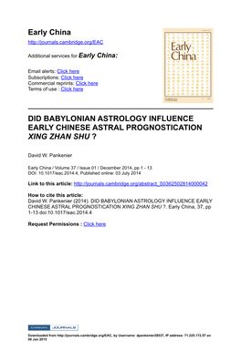 Early China DID BABYLONIAN ASTROLOGY