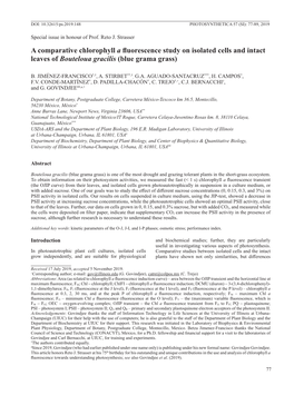 A Comparative Chlorophyll a Fluorescence Study on Isolated Cells and Intact Leaves of Bouteloua Gracilis (Blue Grama Grass)