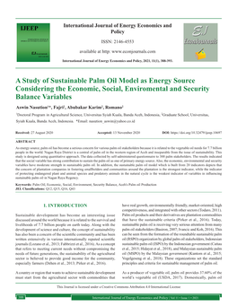 A Study of Sustainable Palm Oil Model As Energy Source