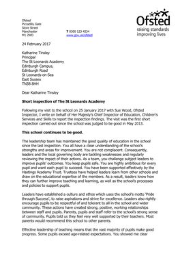 Read Our Short Inspection Report Letter from Ofsted