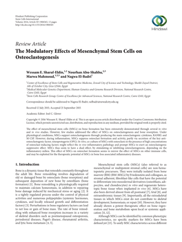 Review Article the Modulatory Effects of Mesenchymal Stem Cells on Osteoclastogenesis