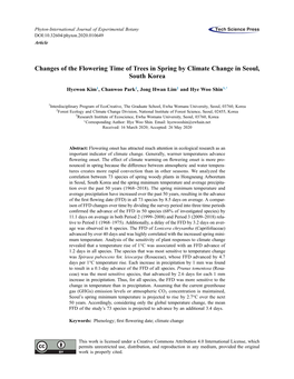 Changes of the Flowering Time of Trees in Spring by Climate Change in Seoul, South Korea