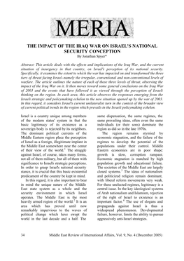 THE IMPACT of the IRAQ WAR on ISRAEL's NATIONAL SECURITY CONCEPTION by Jonathan Spyer*