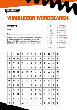 Wimbledon Wordsearch