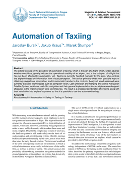 Automation of Taxiing Jaroslav Burs´Ik1, Jakub Kraus1*, Marek Stumperˇ 1