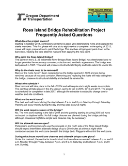 Ross Island Bridge Rehabilitation Project Frequently Asked Questions