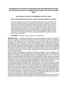 Coordination Patterns of Preferred and Non-Preferred Kicking of the Drop Punt Kick: a Kinematic Analysis of the Pelvis, Hip and Knee