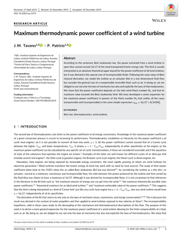 Maximum Thermodynamic Power Coefficient of a Wind Turbine