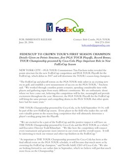 TOUR Championship Presented by Coca-Cola Plays Important Role in New Fedexcup Season