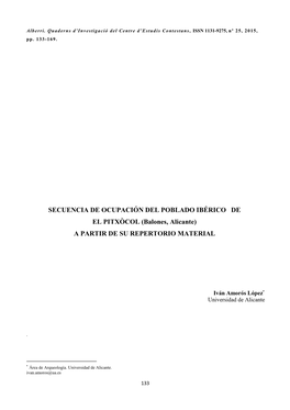 SECUENCIA DE OCUPACIÓN DEL POBLADO IBÉRICO DE EL PITXÒCOL (Balones, Alicante) a PARTIR DE SU REPERTORIO MATERIAL