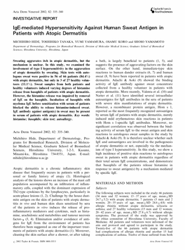 Ige-Mediated Hypersensitivity Against Human Sweat Antigen in Patients with Atopic Dermatitis