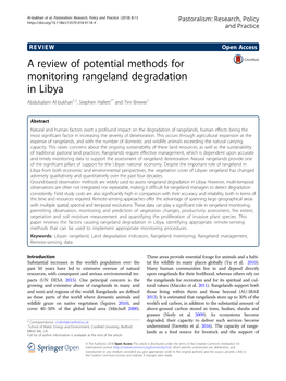 A Review of Potential Methods for Monitoring Rangeland Degradation in Libya Abdulsalam Al-Bukhari1,2, Stephen Hallett1* and Tim Brewer1