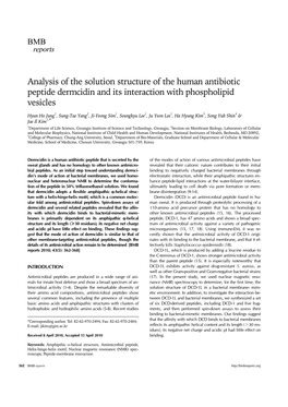 Analysis of the Solution Structure of the Human Antibiotic Peptide Dermcidin and Its Interaction with Phospholipid Vesicles