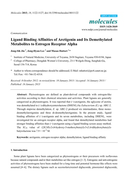 Ligand Binding Affinities of Arctigenin and Its Demethylated Metabolites to Estrogen Receptor Alpha