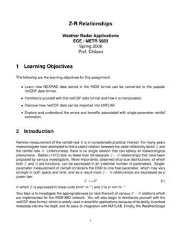 Z-R Relationships 1 Learning Objectives 2 Introduction