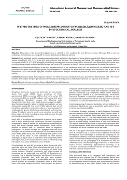 In Vitro Culture of Moss Bryum Coronatum Schwaegr.(Bryaceae) and It’S Phytochemical Analysis