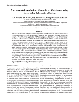 Morphometric Analysis of Morna River Catchment Using Geographic Information System