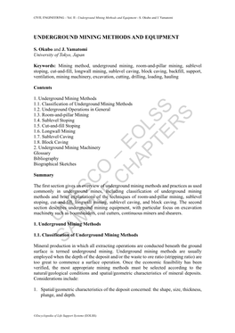 Underground Mining Methods and Equipment - S