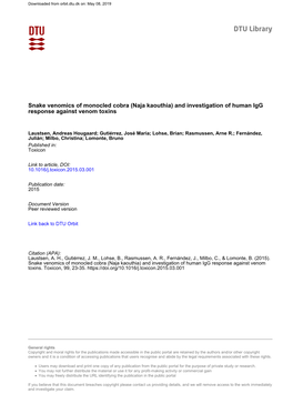 Snake Venomics of Monocled Cobra (Naja Kaouthia) and Investigation of Human Igg Response Against Venom Toxins