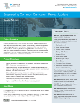 Engineering Common Curriculum Project Update