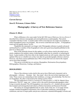 Photography: a Survey of New Reference Sources