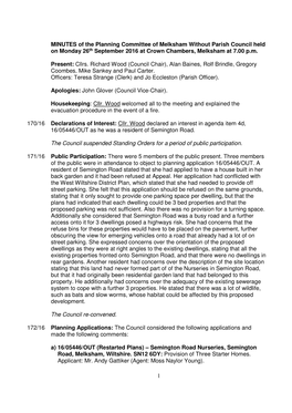 1 MINUTES of the Planning Committee of Melksham Without