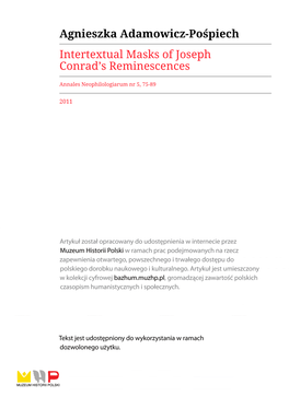 Agnieszka Adamowicz-Pośpiech Intertextual Masks of Joseph Conrad’S Reminescences