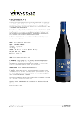 Glen Carlou Syrah 2010