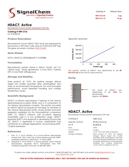 HDAC7, Active Recombinant Human Protein Expressed in Sf9 Cells